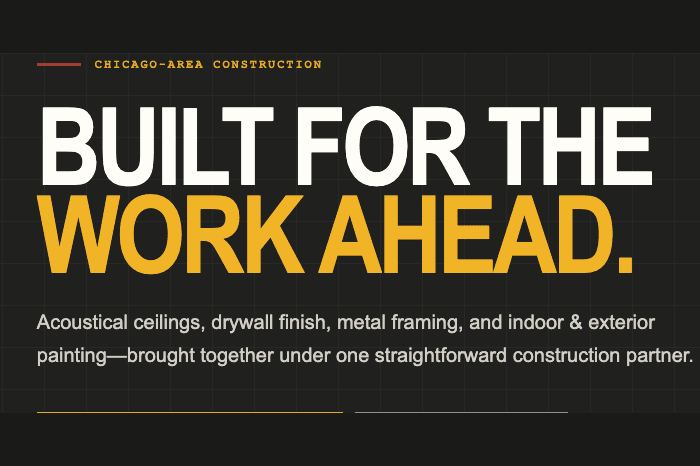 Anonymous construction website concept preview with bold service positioning.