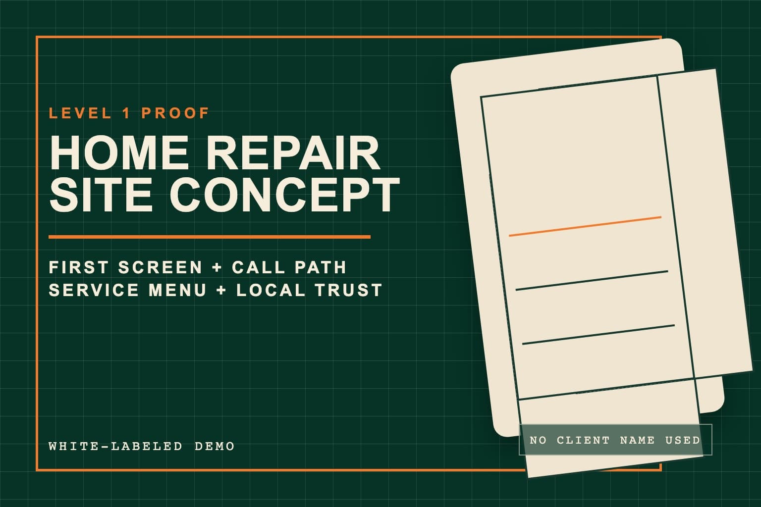 Anonymous home repair website concept preview with maintenance and contracting positioning.